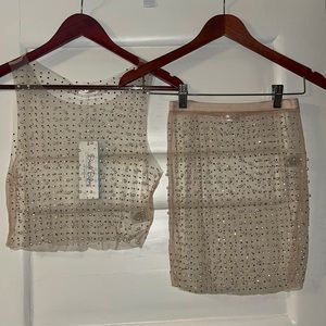 BEACH BUNNY Glitzy Girl Mesh Pearl Top & Skirt Set